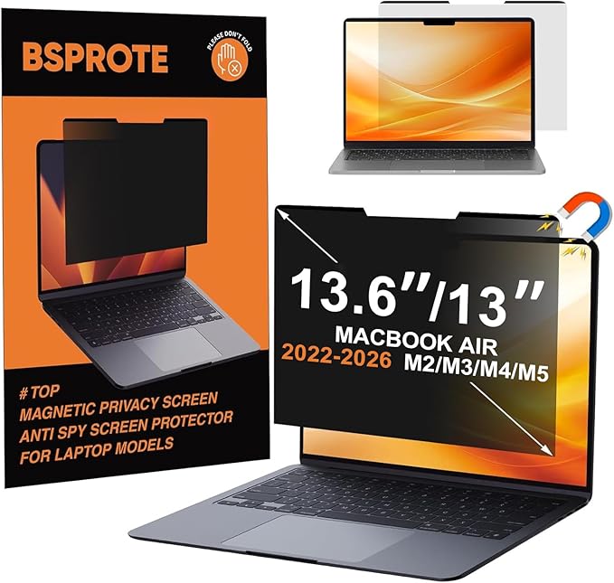 Magnetic Privacy Screen for MacBook Air 13.6 & 13 Inch (2022-2026, M2, M3, M4, M5), Reduce Eye Strain Laptop Privacy Screen Shield and Protector for Mac 13In (A2681 A3113 A3240 A3449)