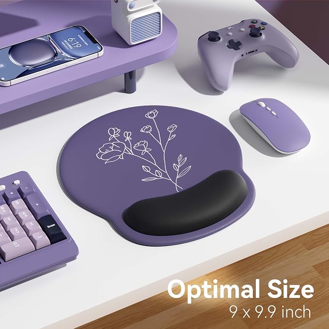 Ergonomic Mouse Pad with Wrist Rest,Mousepad with Wrist Support - Cute Gel Portable Mouse Pads for Desk Laptop,Computer,Office & Home Decor-(Grey Plants)