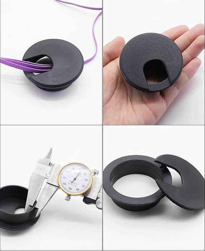 2 Inch Desk Grommet (50mm) - 5 Pack Black Plastic Cable Management Kit, Wire Covers for Cords Pass Through Computer Table, Office Desk Hole Cover for TV Stand & Workstation