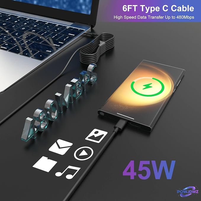45W USB C Charger Super Fast Type C Charging Compatible with Samsung Galaxy S26 S25 S24 S23 Ultra S26+ S25+ S24+ S23+and More Series,Wall Android Phone Charger & 6ft C Cable Cord (Black 1)