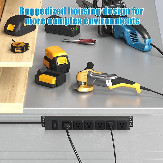 HHSOET Wall Mount Magnetic Power Strip, Under Desk 6 Outlet Mountable Socket, Metal Long Heavy Duty Surge Protector for Garage, Shop, Gaming Table Or Workspace, 3FT Extension Cord