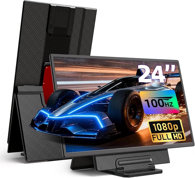 23.8" Large Portable Monitor - 1080P FHD 100Hz IPS HDR Second Screen, HDMI/USB-C Gaming Monitor with Magnetic Stand(Height-Adjustable & Rotatable), Speakers, VESA Mount Display for Laptop/MacBook/PC