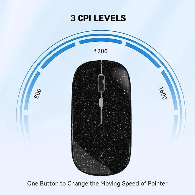 AIKOKOK Wireless Bluetooth Mouse, Rechargeable, Dual Mode Bluetooth 5.2 & 2.4G USB, LED Lights, Slim, Silent, Portable Computer Mouse for Laptop, PC, MacBook, iPad, Tablet (Bright Black)