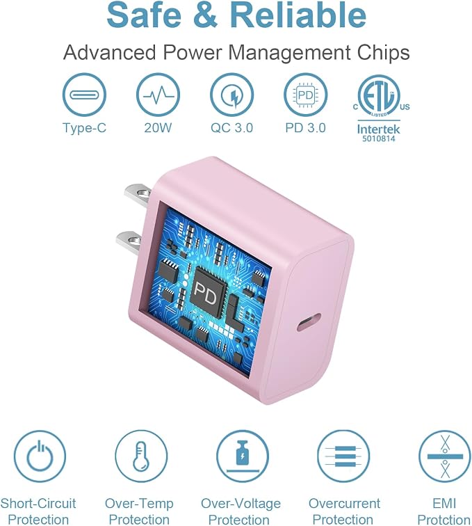 12FT iPhone 17 16 15 Charger Fast Charging USB C Charger Block Type C Chagrer Fast Charging 2-Pack for iPhone 17/17 Plus/17 Pro/17 Pro Max/iPhone 16/16 Plus/16 Pro/16 Pro Max/15 Pro Max/Samsung(Pink)