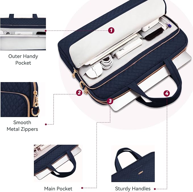Laptop Case Bag Women Men Computer Sleeve Compatible with MacBook/Dell/HP/Acer/ASUS, Waterproof Shoulder Carrying Briefcase, Blue, 14-14.5 Inch