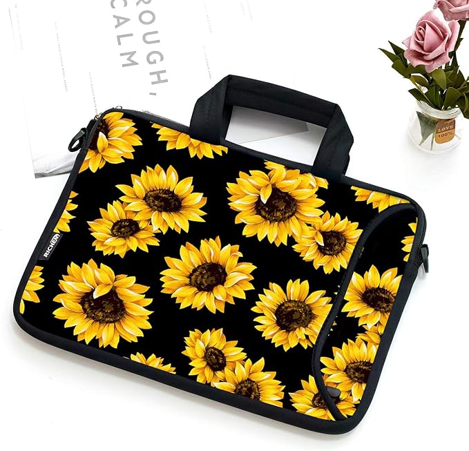RICHEN Messenger Bag Carrying Case Sleeve with Handle Accessory Pocket Fits Laptops/Notebook/ebooks/Kids tablet/ipad (11-13.3 inch, Sunflowers)