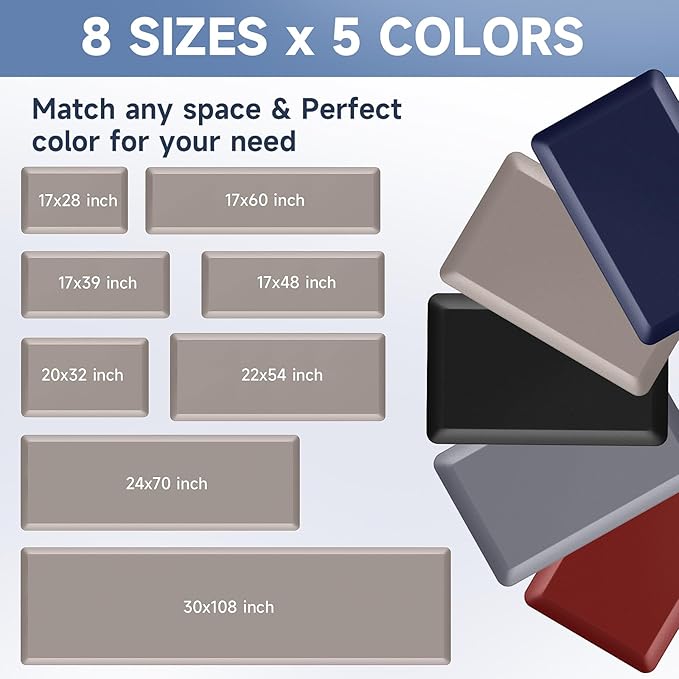 StepRite 4/5 Inch Thick Kitchen Mat Anti Fatigue Mat Kitchen Rugs Kitchen Decor Non-Slip, Stain & Water Resistant, Kitchen Mats Desk Mat for Kitchen, Office, Workshop, Khaki, 17'' x 47''