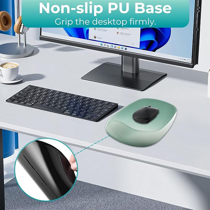 Mouse Pad with Wrist Rest Support, Ergonomic Mousepad with Comfortable Gel Cushion, Gaming Mouse Pad with Non-Slip PU Base, Relieve Pain Relief, for Home Office Computer Laptop, Green