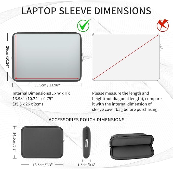 RAINYEAR 15 Inch Laptop Sleeve 15" Protective Soft Case Cover Bag with Accessories Pouch, Compatible with 15.4" MacBook Pro/Air A3448 A3241 A2941 A3114 A1938 A1707 A1990 (Gray)