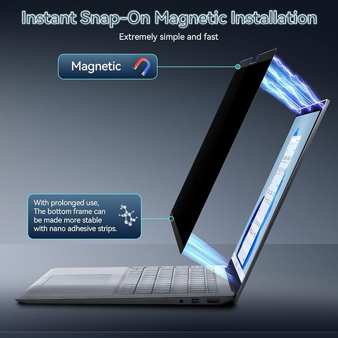 360° Magnetic Privacy Screen for 15 Inch Surface Laptop 6/5/4/3/2/1, 4 Way Privacy Removable Anti Glare Blue Light Filter Shield Film Anti Spy Black Laptop Protector Security Private