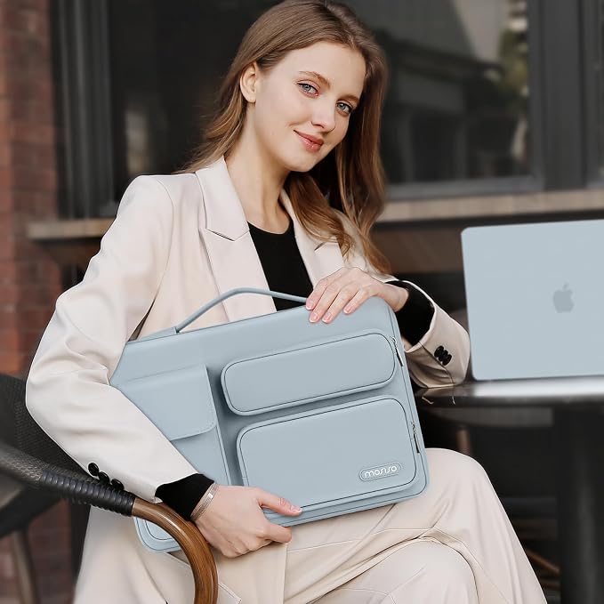 MOSISO 360 Protective Laptop Case 16 inch,15-15.6 inch Laptop Sleeve Compatible with MacBook Pro 16 M5 M4 M3 M2 M1,HP Acer Dell Lenovo ASUS,Side Open Bag with 2 Raised&1 Flapover Pockets, Baby Blue