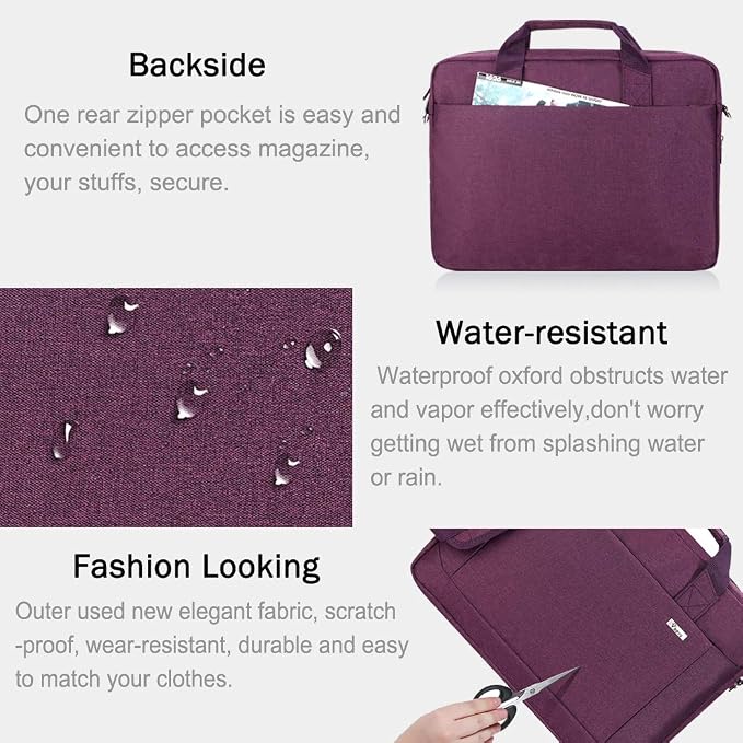 Voova Laptop Bag Case 17 17.3 Inch Computer Sleeve Messenger Bag with Shoulder Strap Expandable Waterproof Large Capacity Business Briefcase for Work Travel Fit 17-18” Laptop, Women Ladies, Purple