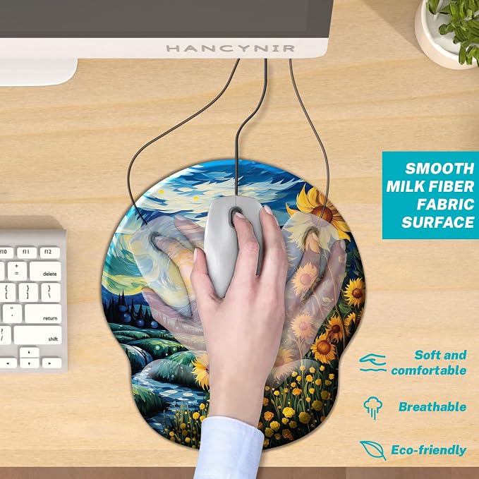 Hancynir Sunflower Ergonomic Mouse Pad with Wrist Rest, Cute Gel Mouse Pads Wrist Support, Computer Mousepad for Gaming with Non-Slip PU Base, Comfortable Mouse Pad for Desk Accessories Office Decor