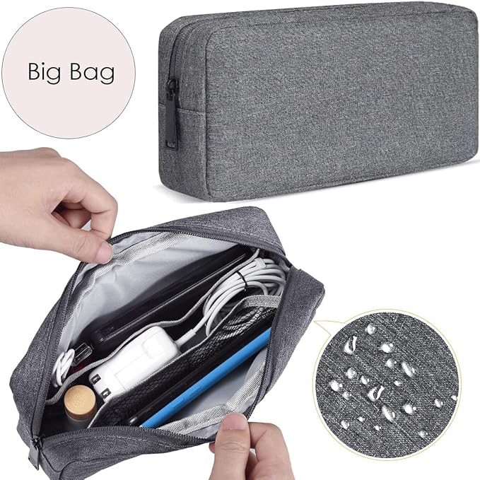 CAAORDKSO Electronics Organizer Travel Case, Travel Cable Organizer Pouch Electronic Accessories Carry Case Portable Waterproof Storage Bag for Hard Drive, Cord, Charger, Mouse (Small+Big, Dark Gray)