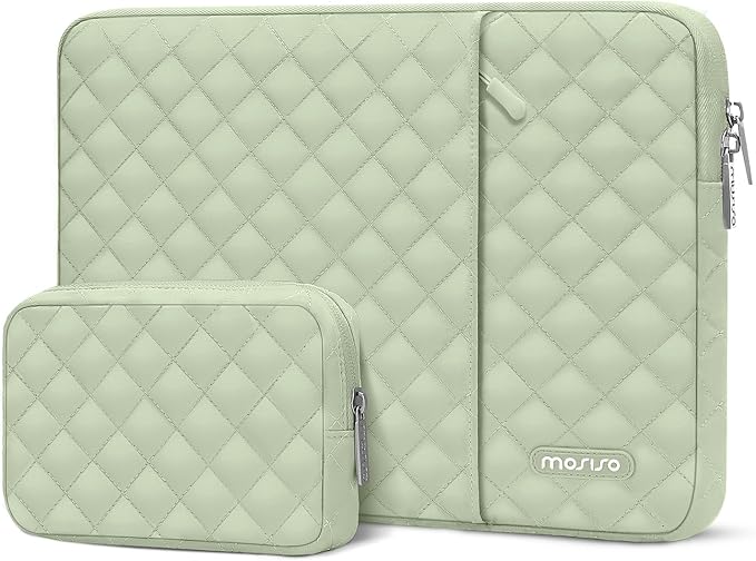 MOSISO Laptop Case 13.3 inch, 13-13.3 inch Laptop Sleeve Compatible with MacBook Air/Pro 13 / Pro 14, HP Dell Acer ASUS Lenovo,Square Quilted Vertical Computer Bag with Pocket&Small Case, Sage Green