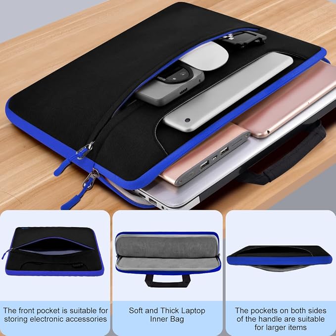 Hseok Laptop Shoulder Bag 15.6-16 inch Case,Water-Resistant Shockproof Computer Handbag with Small Case Compatible with MacBook Pro/Neo 16",Mac Air 15 M5, XPS 15/16 and most 15.6-16 PC,Black-blue
