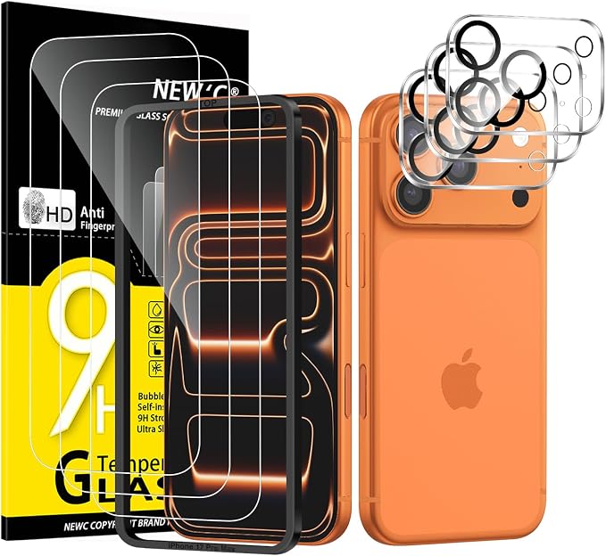 NEW'C 3x Screen Protector for iPhone 17 Pro Max (6.9 inches)+ 3x Camera Lens Protector, Sensor Protection, Case Friendly Tempered Glass Film, Ultra Resistant, Easy installation tool include