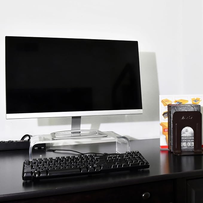 AMT Premium Acrylic Clear Monitor Riser Laptop/PC/Multimedia Monitor Stand for Home Office