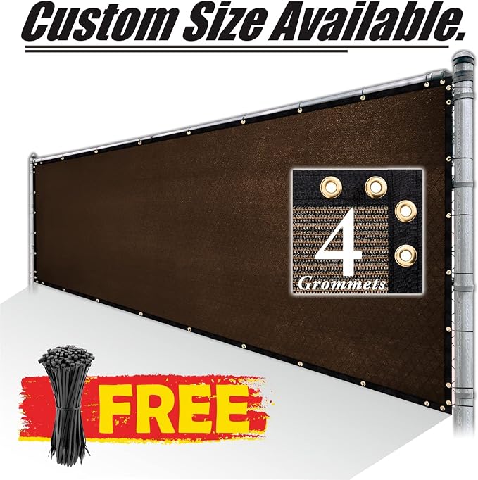 Royal Shade Custom Size 5' x 177' Brown Fence Privacy Screen Windscreen Cover Netting Mesh Fabric Cloth - Cable Zip Ties Included (We Make Custom Size)