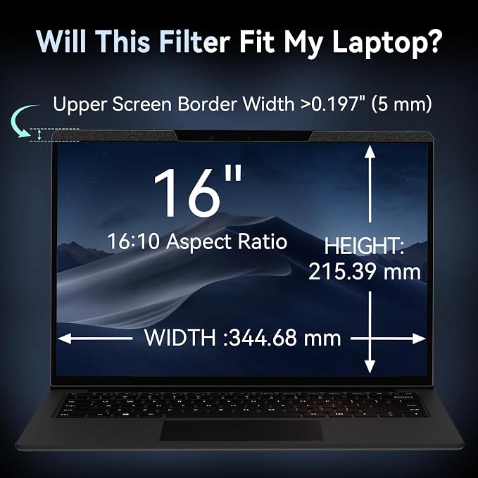 Magnetic 16 Inch Laptop Privacy Screen for 16:10 Computer Monitor, Removable Anti Glare Blue Light Filter Protector, 16 in Privacy Shield Compatible with Lenovo Hp Dell Acer Asus Thinkpad Envy Xps