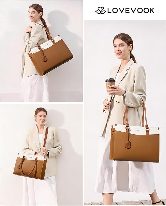 LOVEVOOK Laptop Bag for Women, 2-in-1 Tote Purse with Clutch & Cup Holder, Waterproof Briefcase for Work Travel