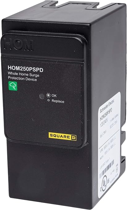 Square D - HOM250PSPD Homeline Whole House Surge Protection Device, 50kA, 120/240V, 1-Phase, No Wiring, Plug-On Neutral