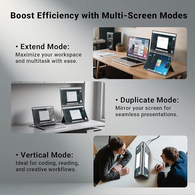 MINIX SF15 FOLD Dual 15.6" Foldable Portable Monitor, 1080P FHD, 300 nits, 100W PD, Low Blue Light, Recyclable Metal, Type-C & HDMI for Laptops, Study, Creative Projects, Office Collaboration