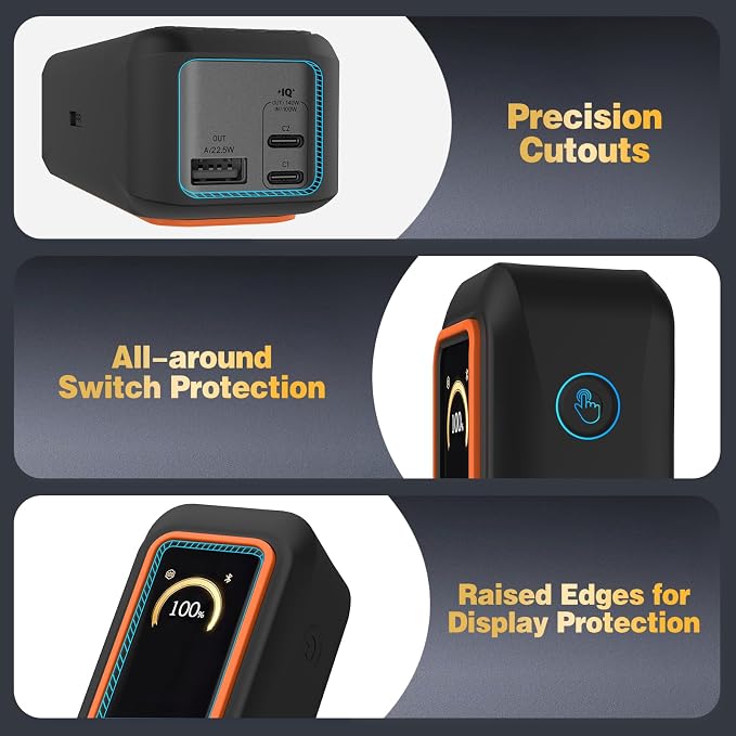 Silicone Case for Anker Prime Power Bank 20100mAh 220W Travel Protective Cover, Full-Body Shockproof | Compact | Tactile Grip | Impact Protect for Anker Power Bank 220W with Keychain (Black Orange)