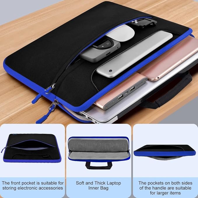Laptop Case 13.3 inch Shoulder Bag, Shockproof Water-Resistant Handbag with Strap Compatible with MacBook Pro/Neo 14" M5/M4/M3/M2/M1,Mac Air/Pro 13.3",XPS 13/14,Most 13-14 Notebooks，Black blue
