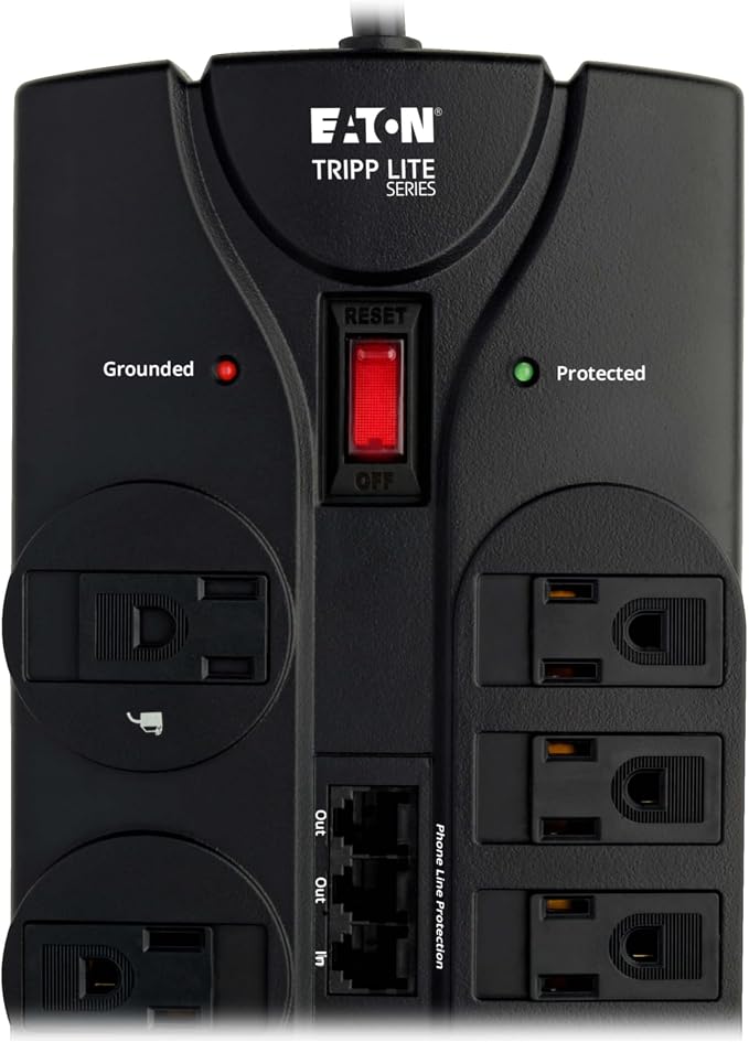 Eaton Tripp Lite TLP1208TELTV Home Theater Surge Protector Power Strip, 12 Outlets, Flat Plug 8ft Extension Cord, 2160 Joules | Coax and RJ11 Ports for Phone Land Line, TV, and WiFi Router Protection