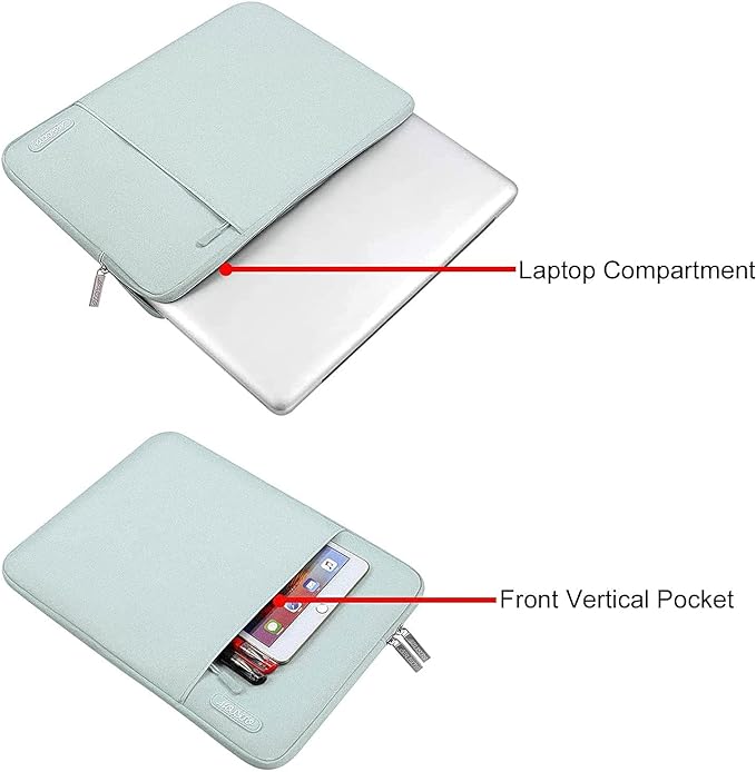 MOSISO Laptop Case 16 inch, 15-15.6 inch Laptop Sleeve Compatible with MacBook Pro 16 M5 M4 M3 M2 M1, HP Acer Dell Lenovo ASUS, Polyester Vertical Computer Sleeve Bag with Pocket, Mint Green