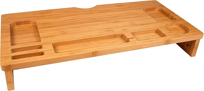 Vaiyer Bamboo Laptop Monitor Stand Riser - 23 Inch Wooden Desktop Storage Organizer Shelf for Computer Laptop Printer TV Cellphone Stand Desktop Monitor