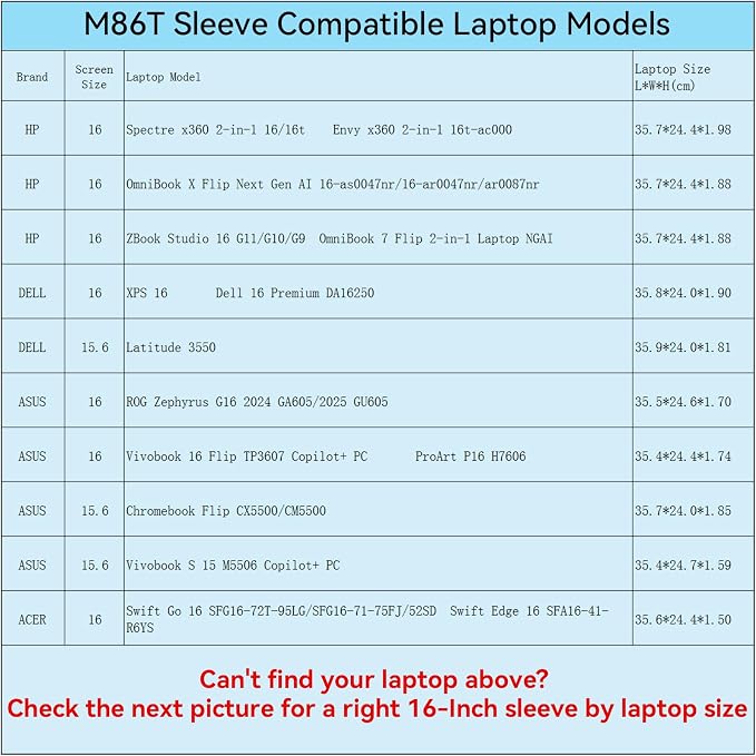 Smatree M86T Hard Protective 16 inch Laptop Sleeve Case Compatible for HP OmniBook 7/X Flip, for ASUS ProArt P16/ROG Zephyrus, for Envy/ZBook/Spectre, DELL 16/Latitude/XPS 16, ACER Swift,Case(X8285T)