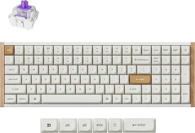Keychron K4 HE 96% Wireless Hall Effect Keyboard with Number Pad, Rapid Trigger Magnetic Switches, QMK Launcher, 2.4GHz/Bluetooth/Wired, Mac & Windows, Wood Accent Frame, White (Non-Shine-Through)