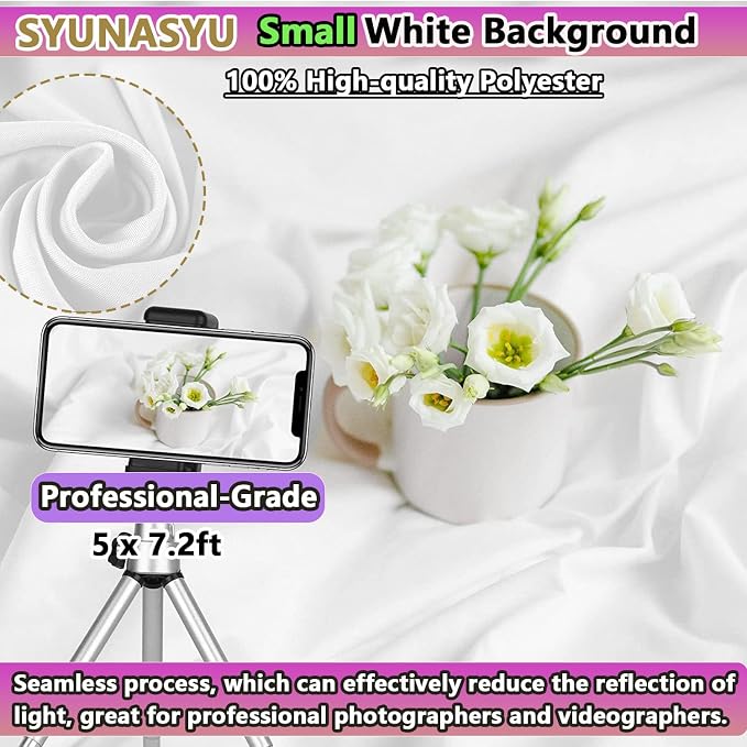 5x7.2ft White Backdrop for Photoshoot, Premium Quality White Background Screen Polyester Picture Photography Backdrop Photoshoot Accessories Content Creator Background for Studio Video Photo Booth
