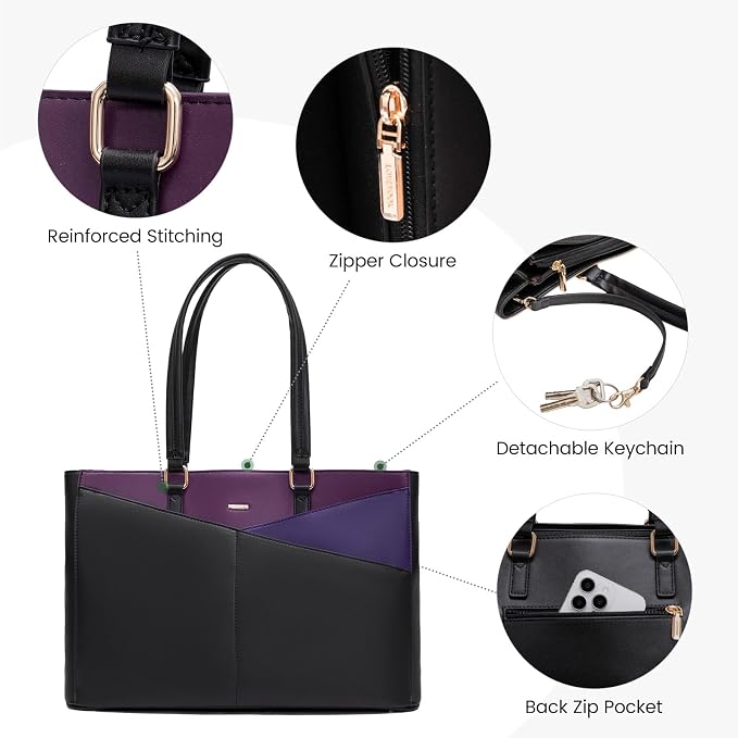 LOVEVOOK Laptop Bag for Women, 15.6 inch Laptop Tote Work Teacher Bags Cancas Computer Shoulder Bag,Black/Purple/Blue