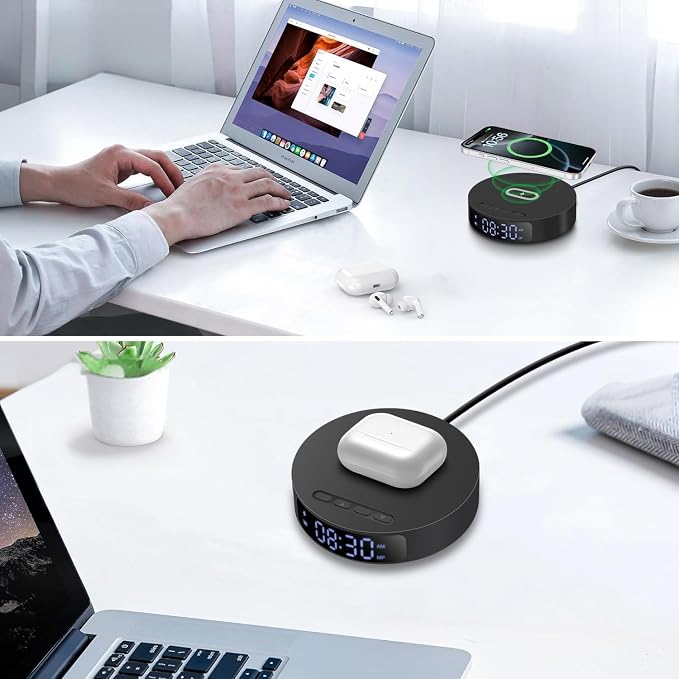 Fast Wireless Charger with Alarm Clock,20W Max Wireless Charging Pad Compatible with iPhone 17/17 Pro/16/15/14/13/12/SE;Wireless Charge Mat for Samsung Galaxy S25/S24/Note,Pixel/LG (Black pad)
