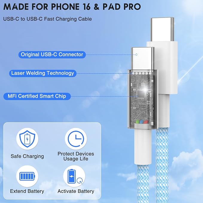 for USB C to C Fast Charger Cable 10ft, Long Type C to USB C Charging Cord Wire for Apple iPhone 17 Pro Max/17 Air/16 Pro/15 Plus,MacBook Pro 2021/2020/2019, iPad 12.9/11 inch/Mini/Air,Samsung Galaxy