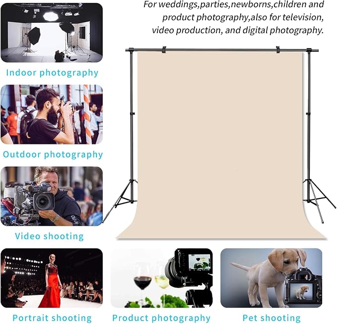 Beige Backdrop Background for Photography Photo Booth Backdrop for Photoshoot Background Screen Video Recording Parties Curtain 8x10FT