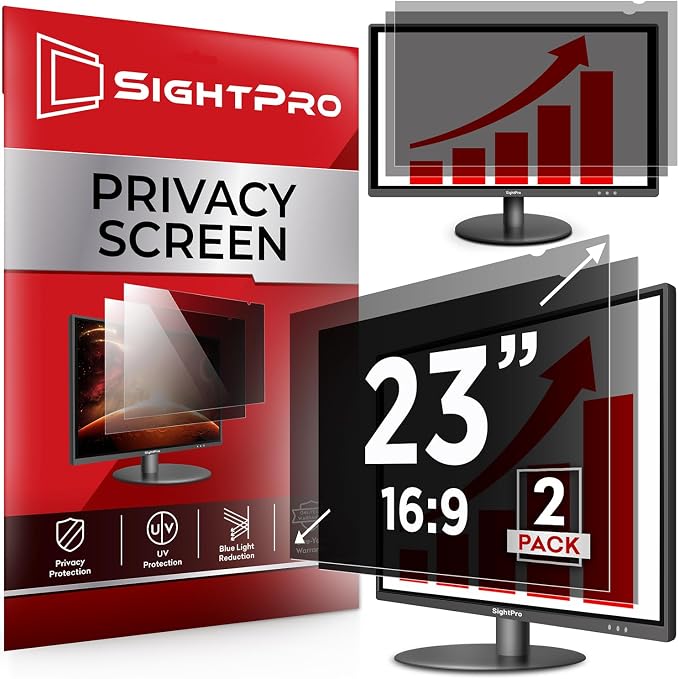 SightPro 23 Inch 16:9 [2 Pack] Computer Privacy Screen Filter for Monitor - Privacy Shield and Anti-Glare Protector - High Clarity