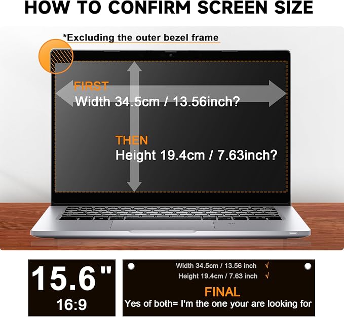 Mamol 15.6 Inch Laptop Privacy Screen Filter for 16:9 Widescreen Display, Eye Protection Anti Glare & Blue Light Filter, Privacy Screen Protector for 15.6" Laptop