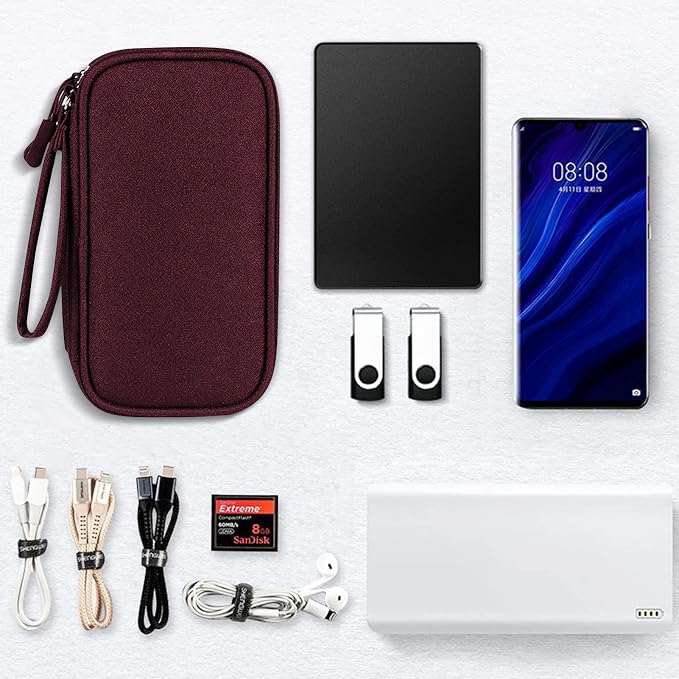 Skycase Electronic Organizer Travel Case - Waterproof Travel Cord Pouches for Organization, Cable Organizer, All-in-One Double Layers Storage Bag for Accessories, Charger, Cable, Wine Red - Large