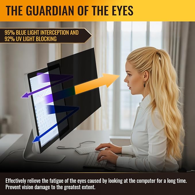 [2 Pack] 21.5 Inch Privacy Screen Protector - 95% Blue Light Blocking, Anti-Glare Monitor Filter for 16:9 Widescreen - Anti-Scratch Privacy Shield