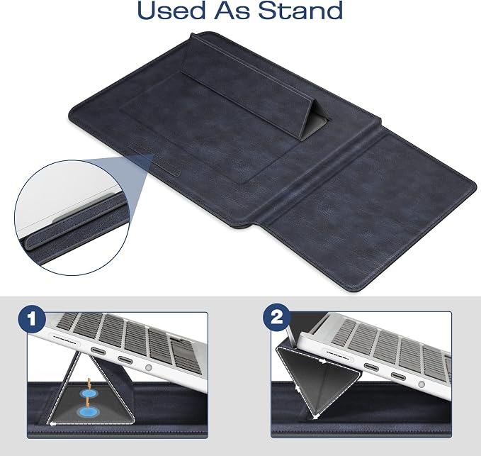 Fintie Sleeve Case for MacBook Air 13.6 A3449 A3240 A3113 A2681, Pro 14 A3427 A3426 A3434 A3401 A3185 A3112 A2992 A2918 A2779 A2442, MacBook Pro/Air/Neo 13 - Slim Bag Cover with Stand, Navy