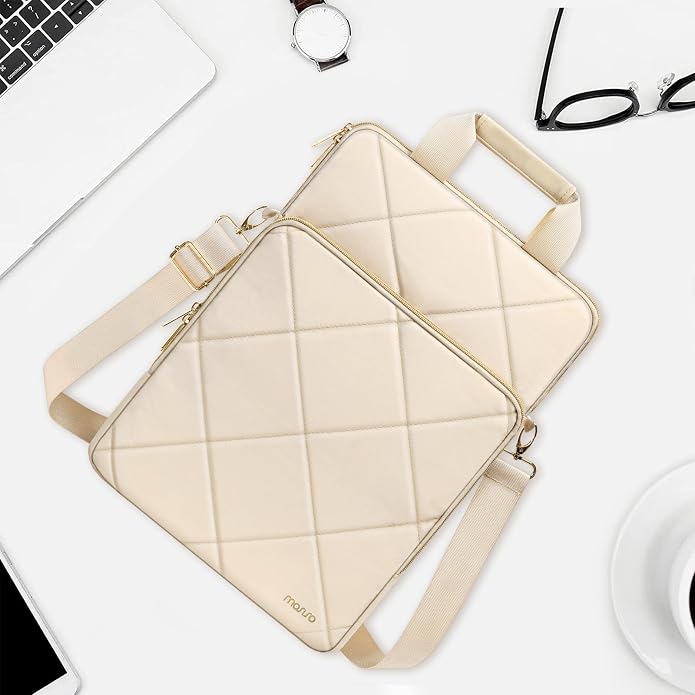 MOSISO Vertical Laptop Bag,Computer Bags,Rhombus Quilted Laptop Shoulder Bag with Trolley Sleeve&Pocket&Handle