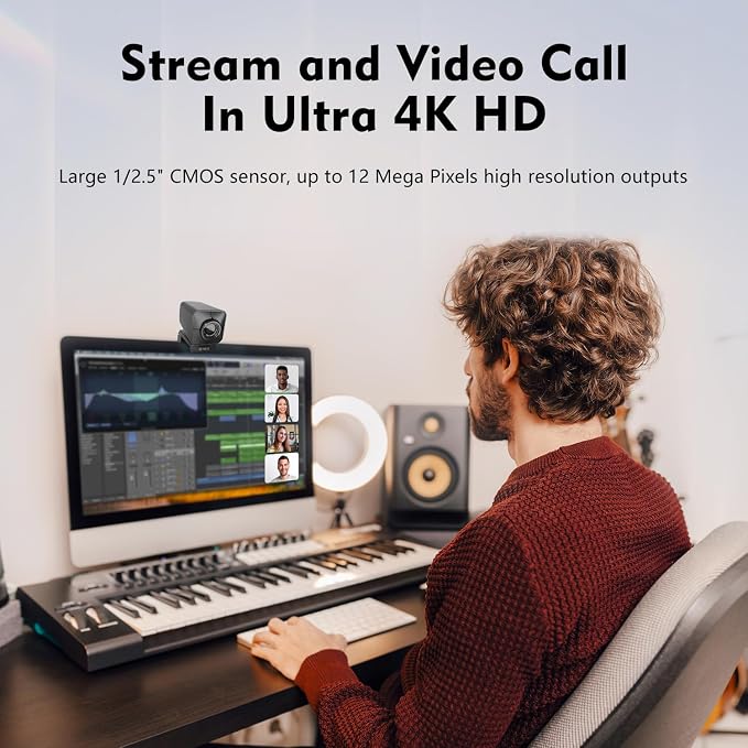 TOALLIN 4K Webcam for Streaming, Remote Control, 1/2.5" Sensor & 12MP, PDAF Auto-Focus, 5X Digital Zoom and Image Mirroring, Dual Noise-Reduction Mics, USB Web Camera for Conferencing, Video Calls