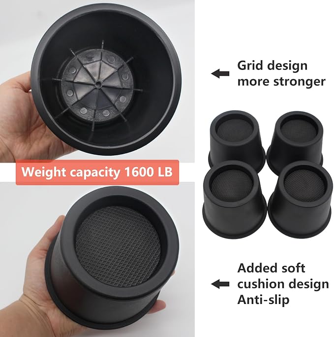 Bed Risers 4 inch Furniture Risers Heavy Duty, 4 Pack Table Risers Bed Lifts Risers for Sofa, Couch, Desk, Cabinet, Bed Frame Risers Supports Up to 3,600 Lbs Black