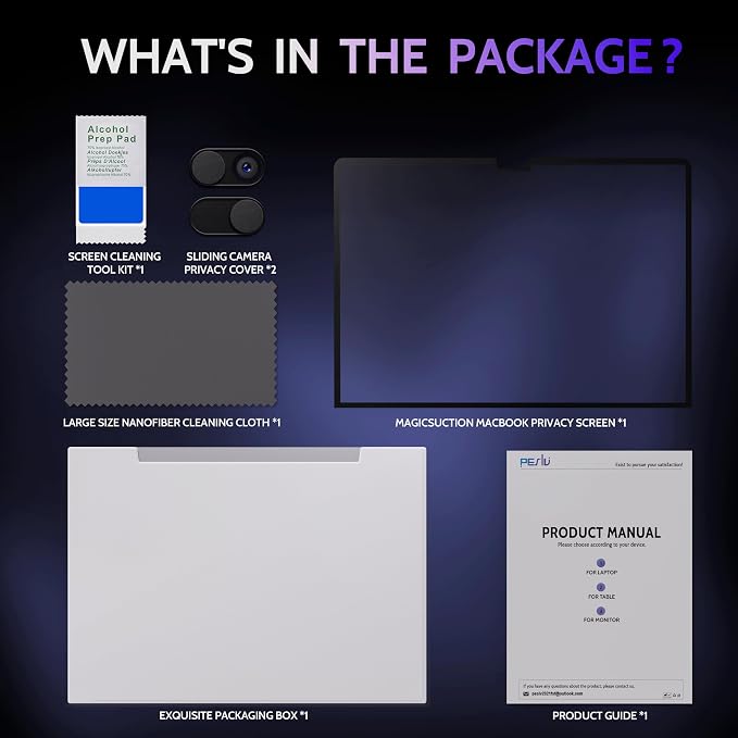 Peslv Privacy Screen for MacBook Pro 16 Inch (2021-2026, M1, M2, M3, M4, M5), MagicSuction™ Removable Anti Spy Black Protector, Glare Blue Light Filter for Mac Laptop Computer