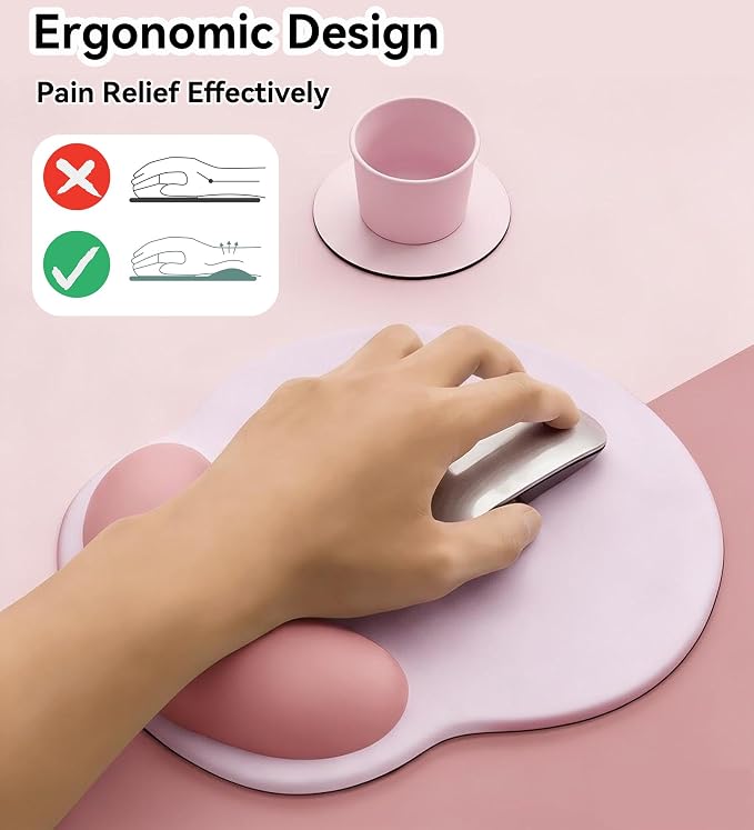 Ergonomic Mouse Pad with Wrist Rest,Mousepad with Wrist Support - Cute Gel Portable Mouse Pads for Desk Laptop,Computer,Office & Home Decor-(Pink)