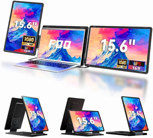 15.6" Laptop Screen Extender, FHD IPS Dual/Triple Screen Portable Monitor for Laptop 13-17.3", Plug n Play Extra Screen Detachable Laptop Monitor Extender for Win/Mac-S9H